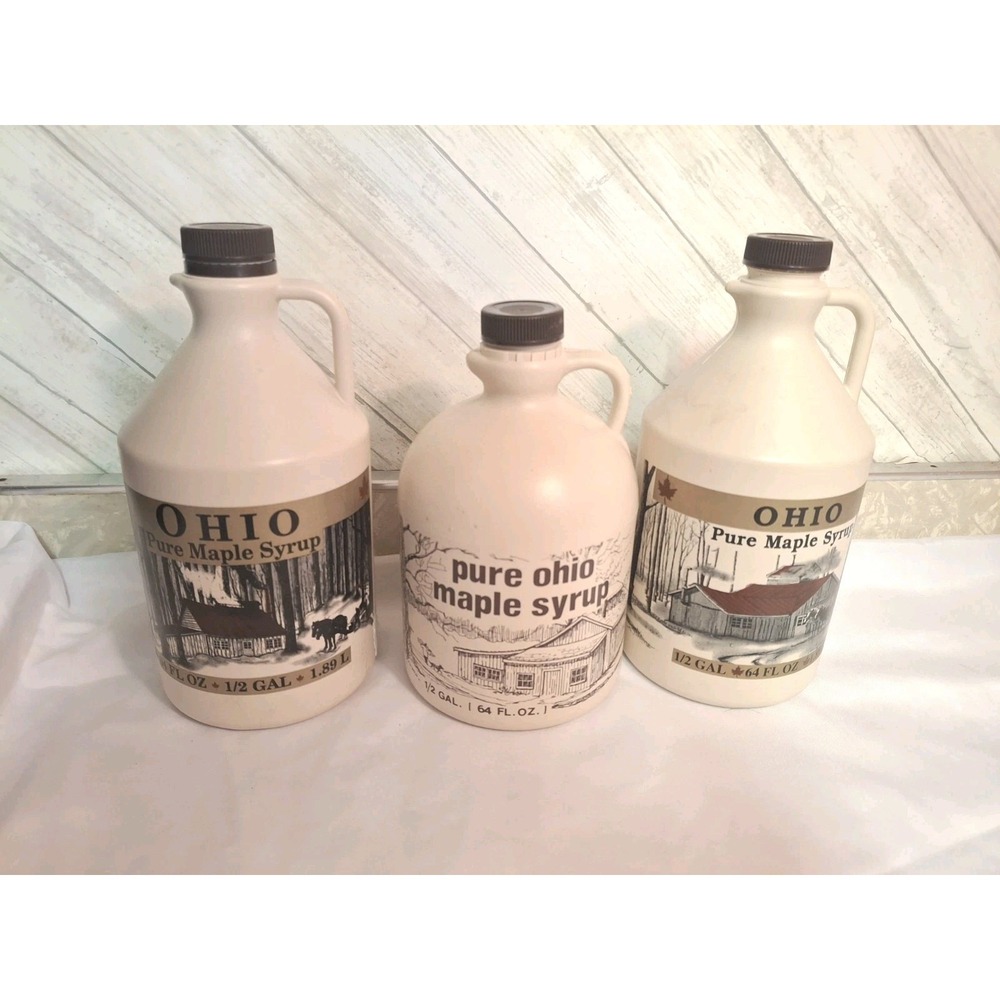 Pure Ohio Maple Syrup Vintage EMPTY BOTTLES Lot Of 3 Half Galon 64 FL OZ Jugs
